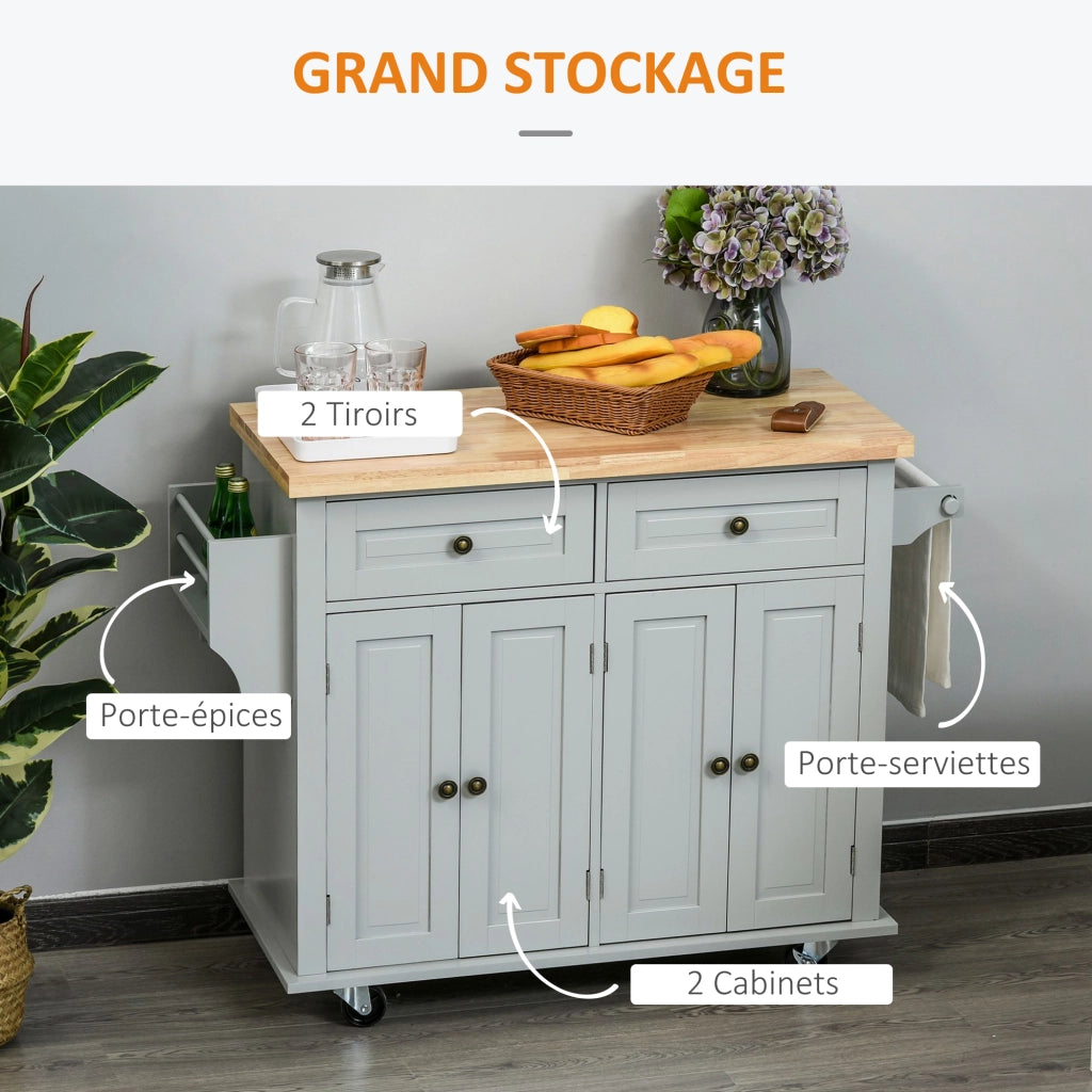 Carrello da cucina con cassetti e ripiani ¨C Xylo ¨C grigio MDF e legno h¨¦v¨¦a