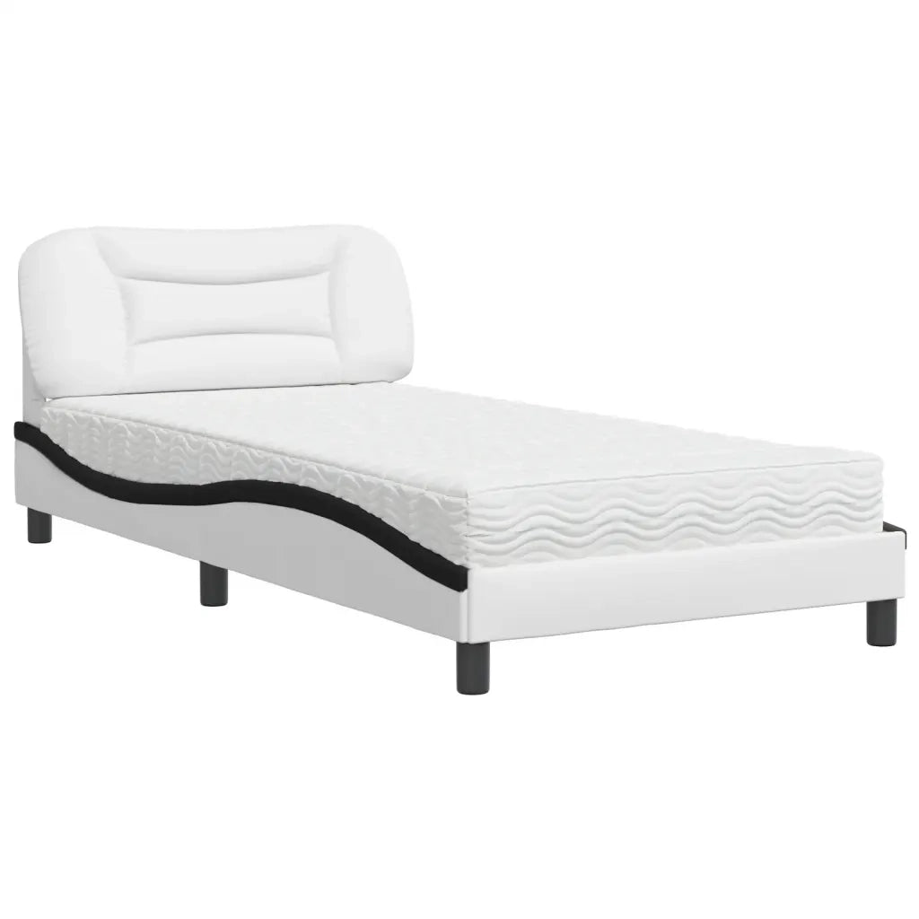 Letto con Materasso Hvar Bianco e Nero 100x200 cm in Similpelle
