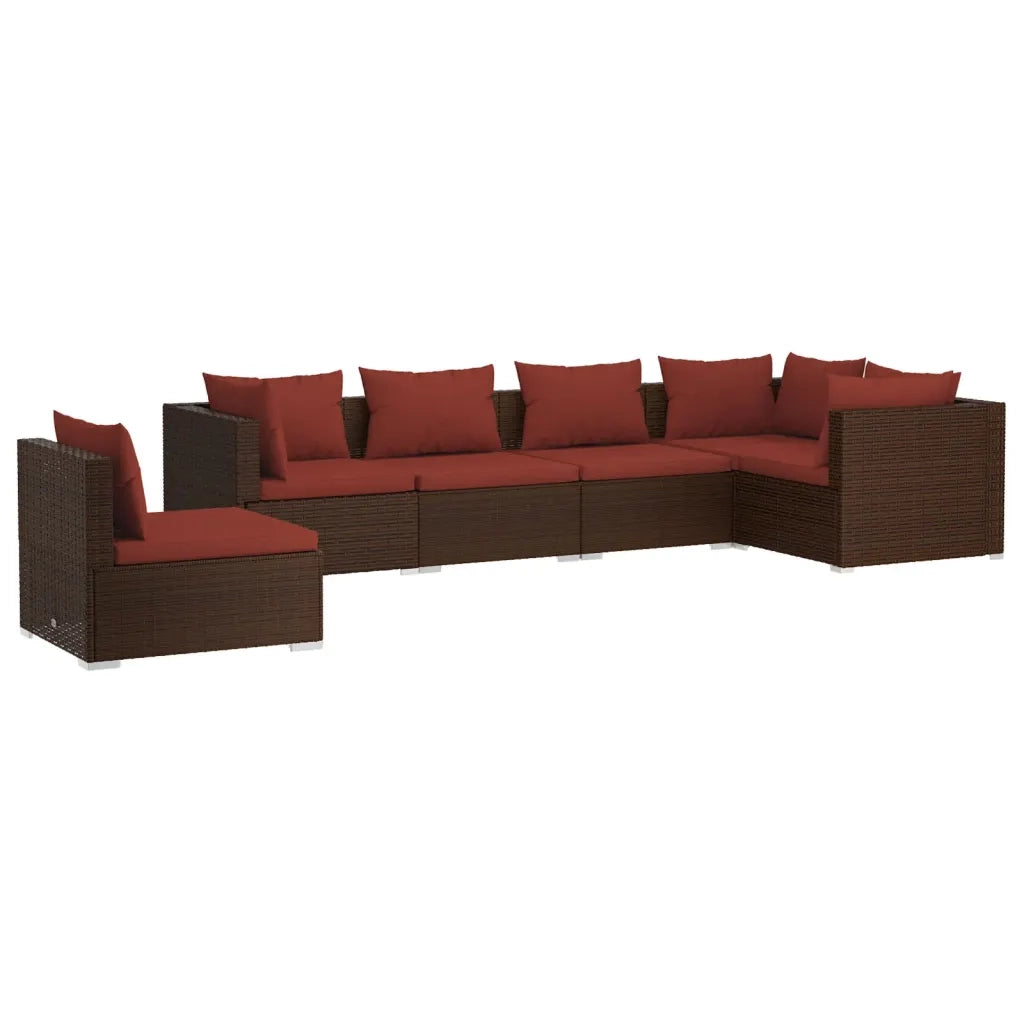 Set Divani da Giardino 6 pz con Cuscini in Polyrattan Marrone 3102323