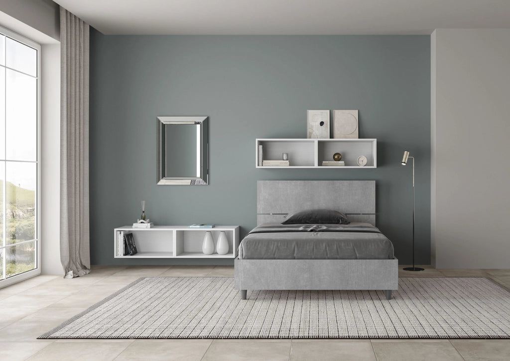 BS COM Letto una piazza e mezza con rete 120x200 testata inclinata cemento
