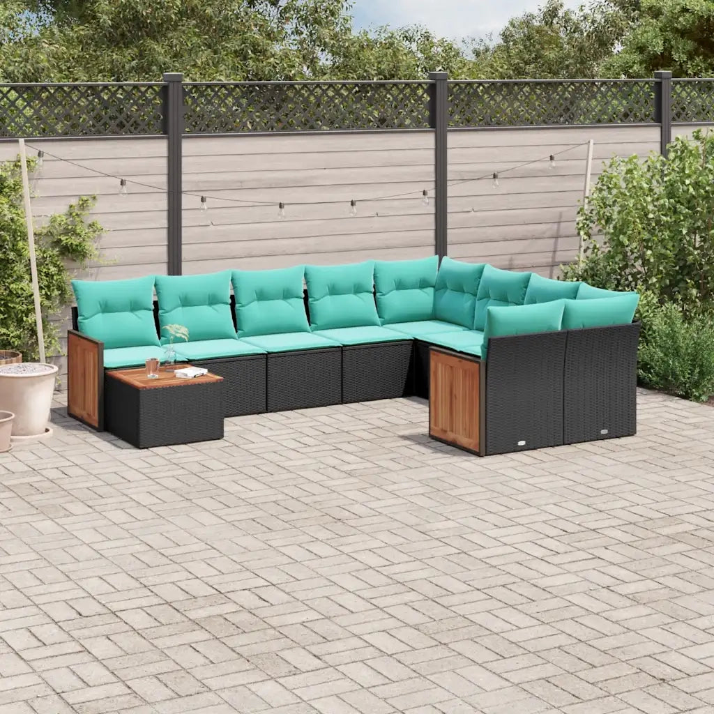 Set Divani da Giardino 10 pz con Cuscini Nero in Polyrattan 3227996
