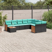 Set Divani da Giardino 10 pz con Cuscini Nero in Polyrattan 3227996