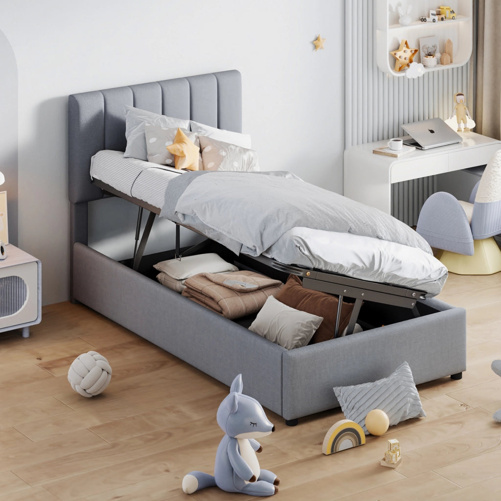 LETTO Contenitore Idraulico 90x200 cm Imbottito Grigio