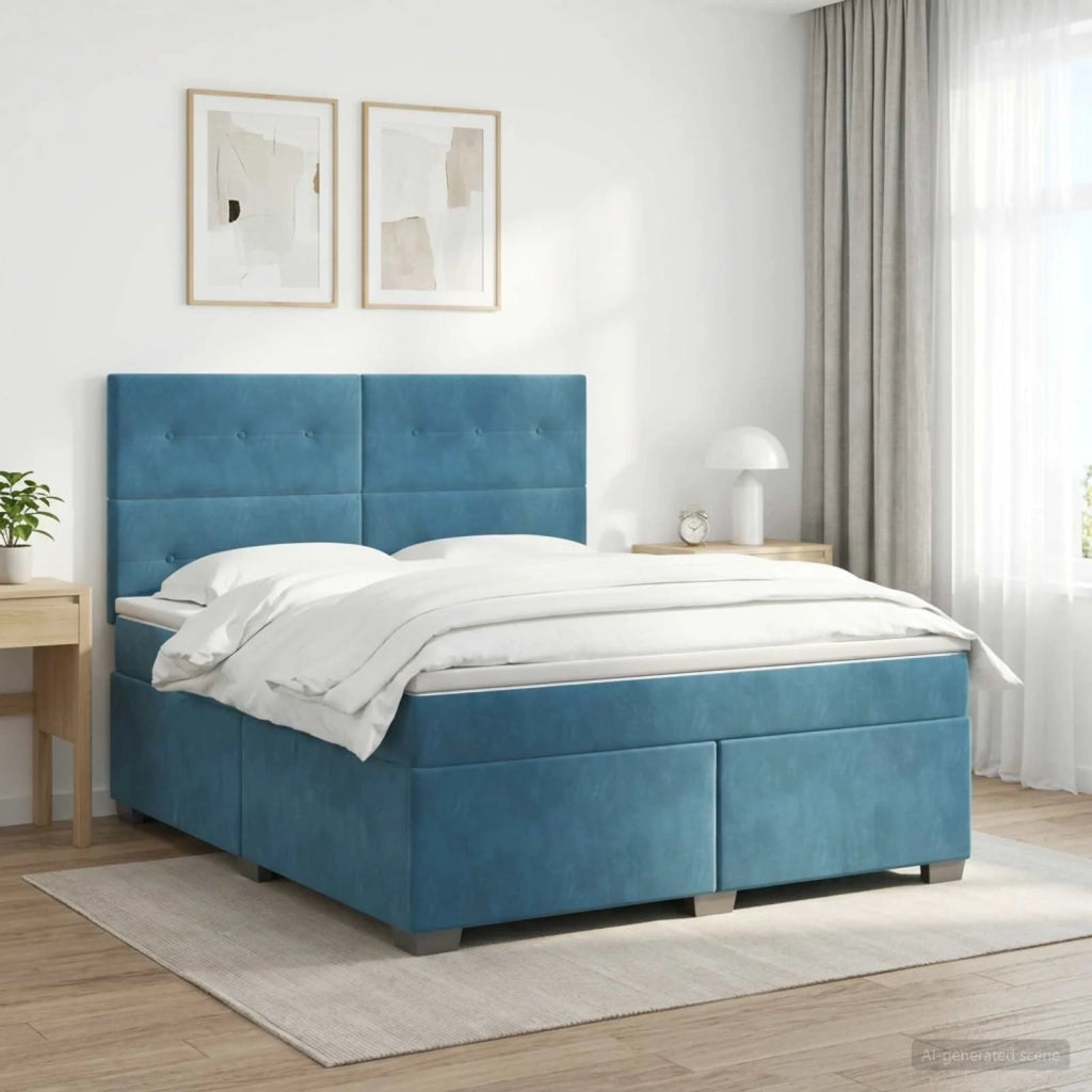 Letto box spring con materasso Blu 160 x 200 cm Velluto 3453678