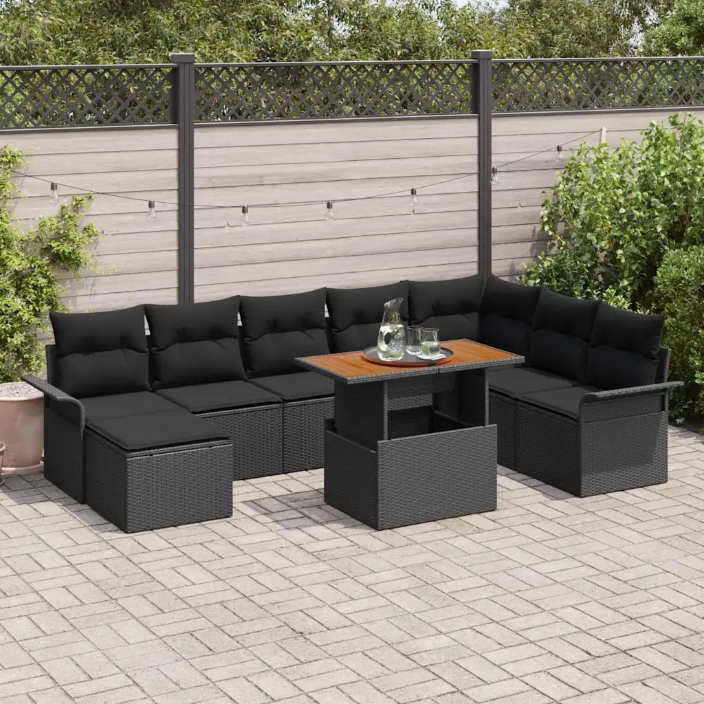 Set Divano da Giardino con cuscino 9 pcs Nero 3349372