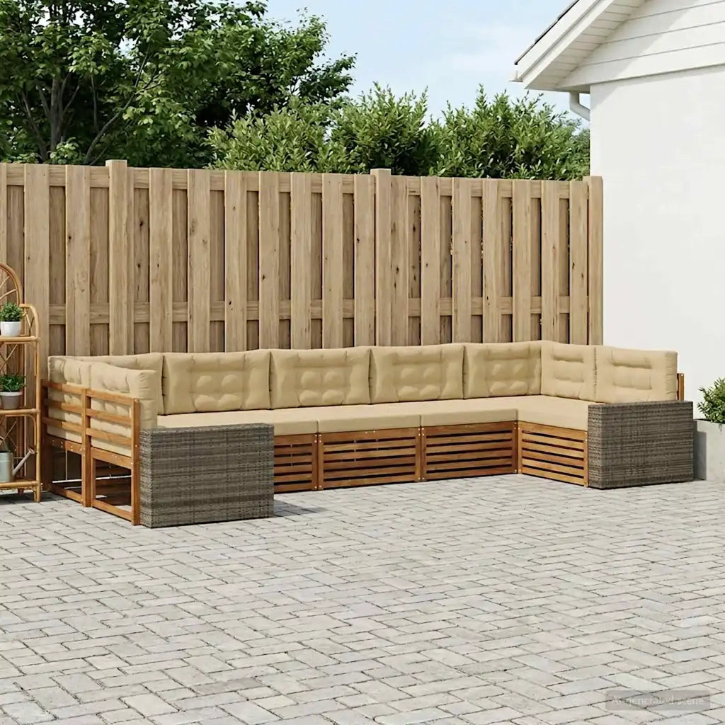 Set di divani da esterno con cuscino 7 pcs Naturale e Beige 3383821