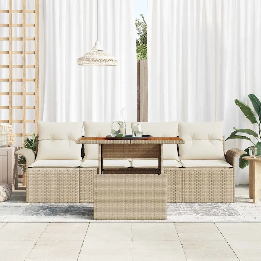 Set Divano da Giardino 5 pcs Beige Poly Rattan