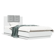 Letto singolo | Letto per adulti | Giroletto con Testiera Bianco 90x200 cm in Legno Multistrato