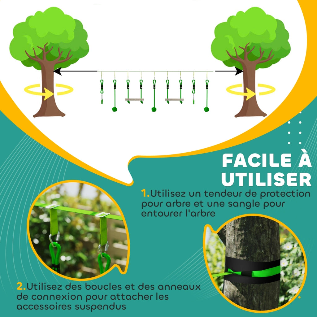 Set per percorso Ninja per bambini ¨C zephmum ¨C verde, 10m, 7 pezzi, 50kg