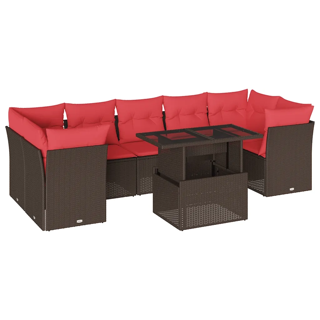 Set Divani da Giardino 8 pz con Cuscini Marrone in Polyrattan 3266404