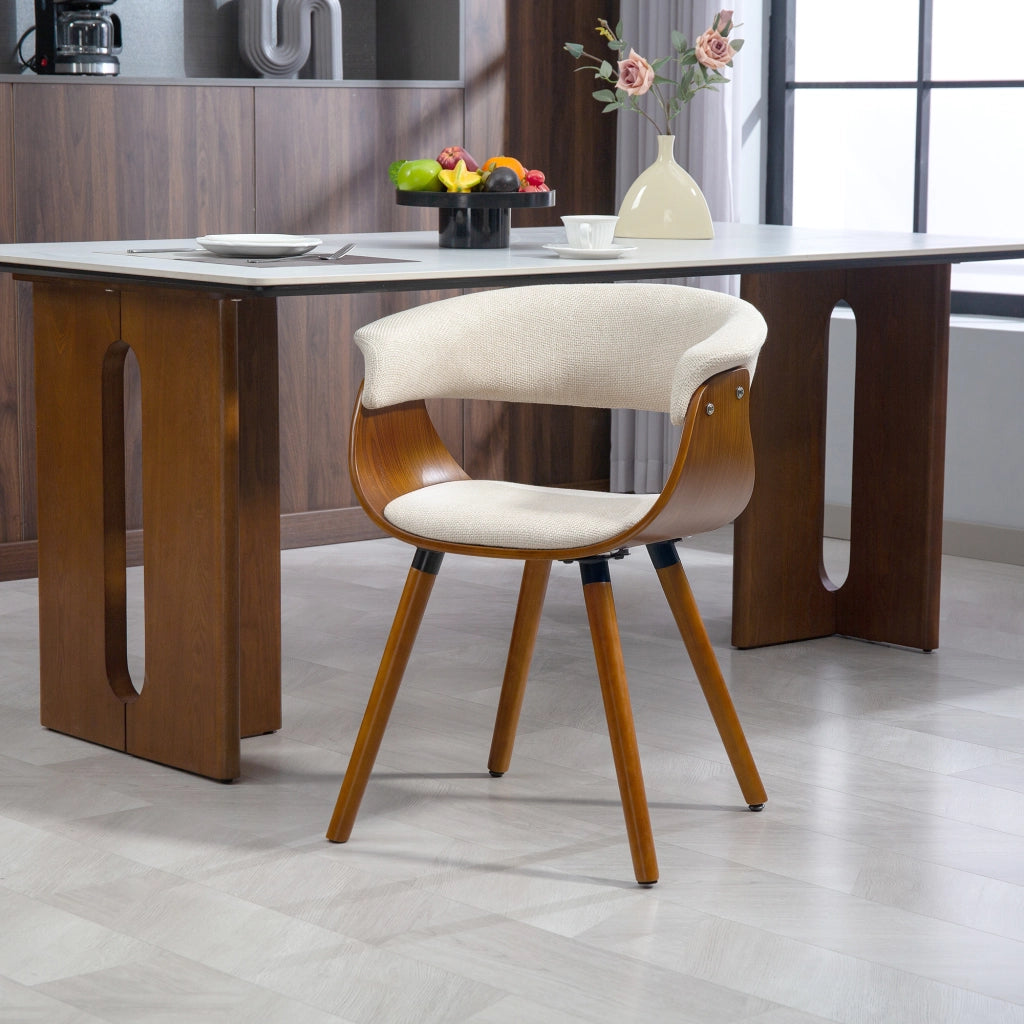 Sedia da pranzo in tessuto con schienale curvo e gambe in legno ¨C Minimal ¨C Beige