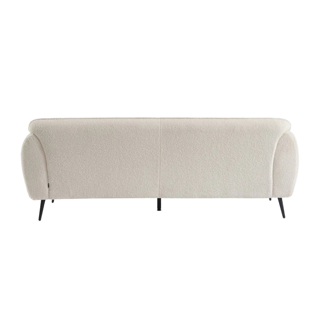 Divano in tessuto bouclé crema con gambe in metallo, 3 posti, crema