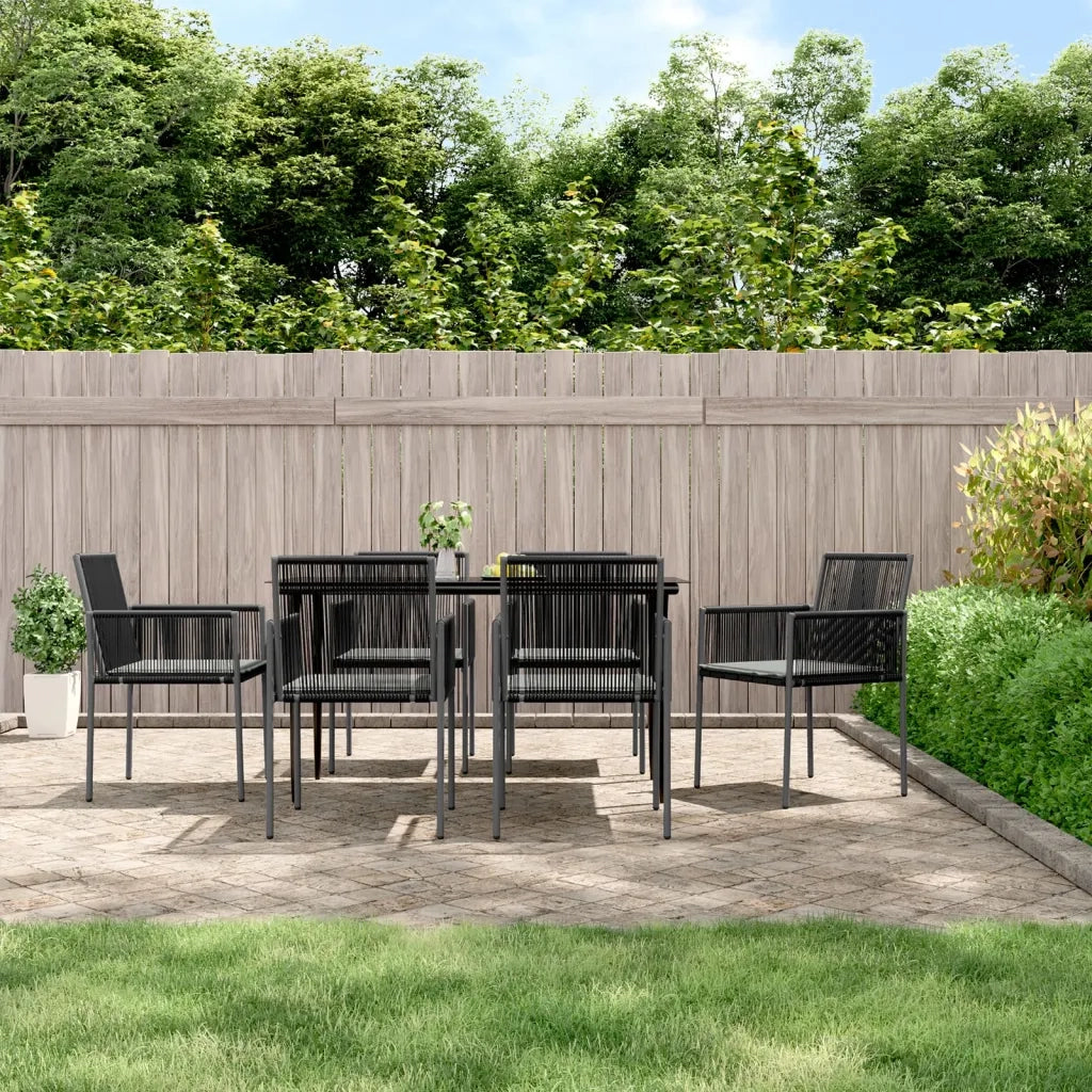 Set Pranzo Giardino 7 pz con Cuscini Polyrattan e Acciaio Nero 3187068
