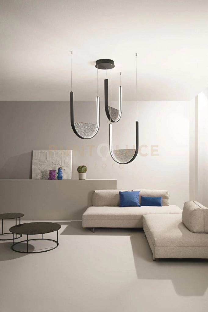 SOSPENSIONE LOTUS 3 NERO CON VETRO FUME'  L.40+40+36CM LED 3000K 4200LM 70W DIMMERABILE