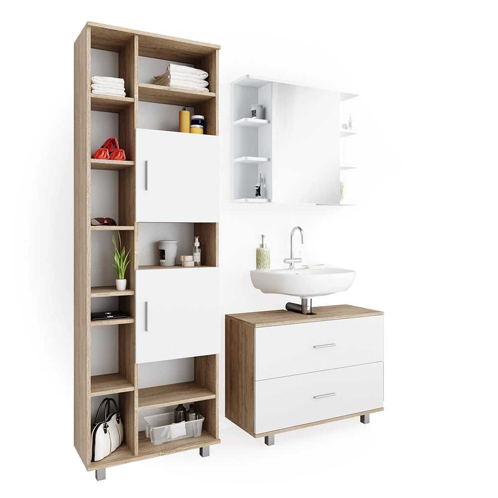 Vicco Set mobili bagno Bianco/Sonoma 3 pezzi, con base 80 cm