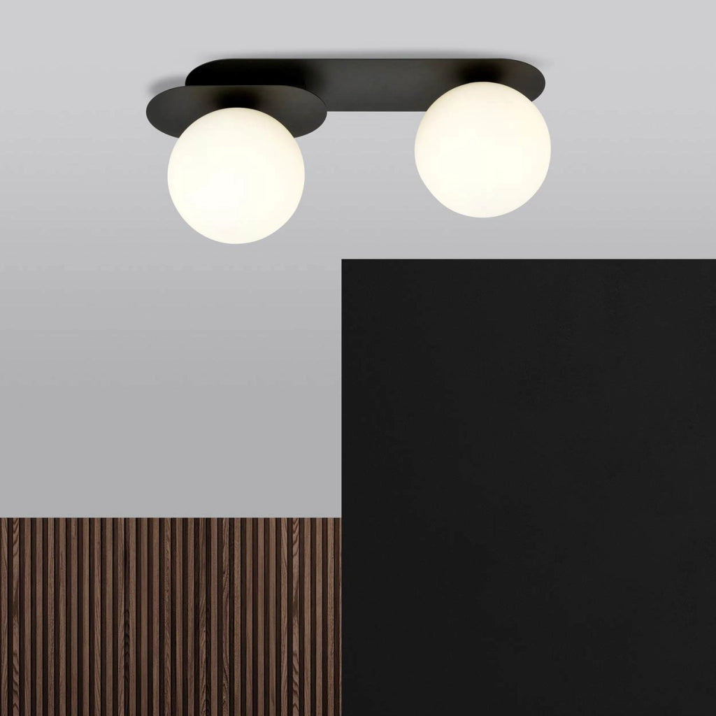 Plafoniera Emibig Plaza metallo 2xE14 nero/opal 45 cm
