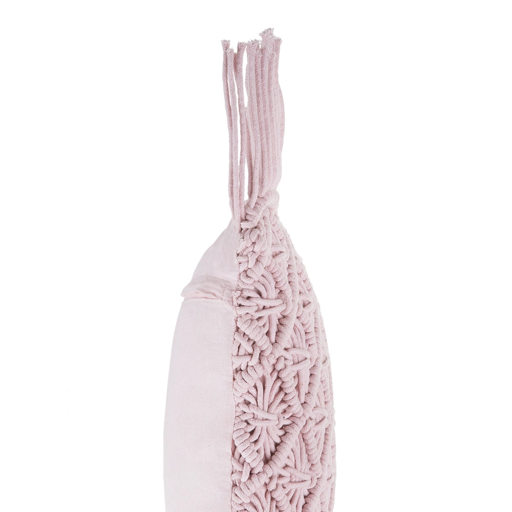 Cuscino Decorativo Rosa Cotone Macramè 40 x 40 cm con Nappe Corda Boho Retro Decor Accessori