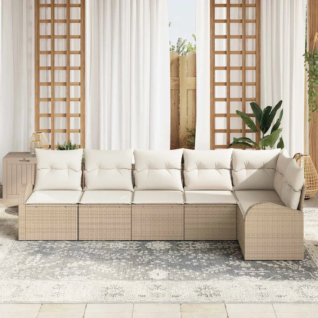 Set Divano da Giardino 6 pcs Beige e Bianco polyrattan