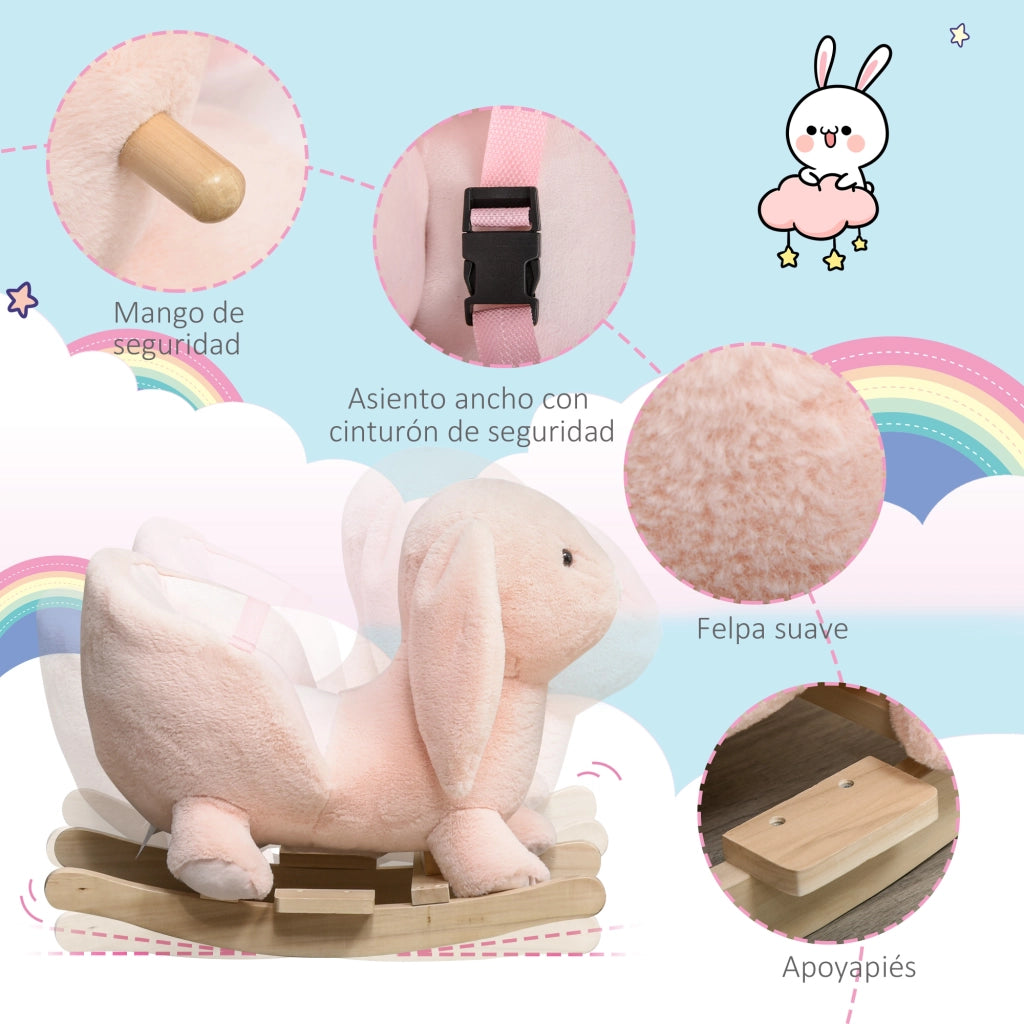 Dondolo a Dondolo per Bambini Forma Coniglio ¨C Minimal ¨C Rosa 60x33x50cm