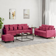 Set di Divani 3 pz con Cuscini Rosso Vino in Velluto