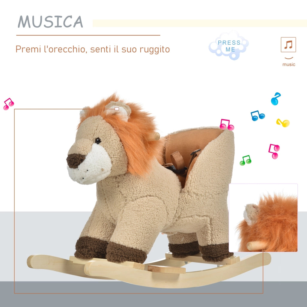 Dondolo Leone Giocattolo per Bambini ¨C Minimal ¨C Legno e Peluche