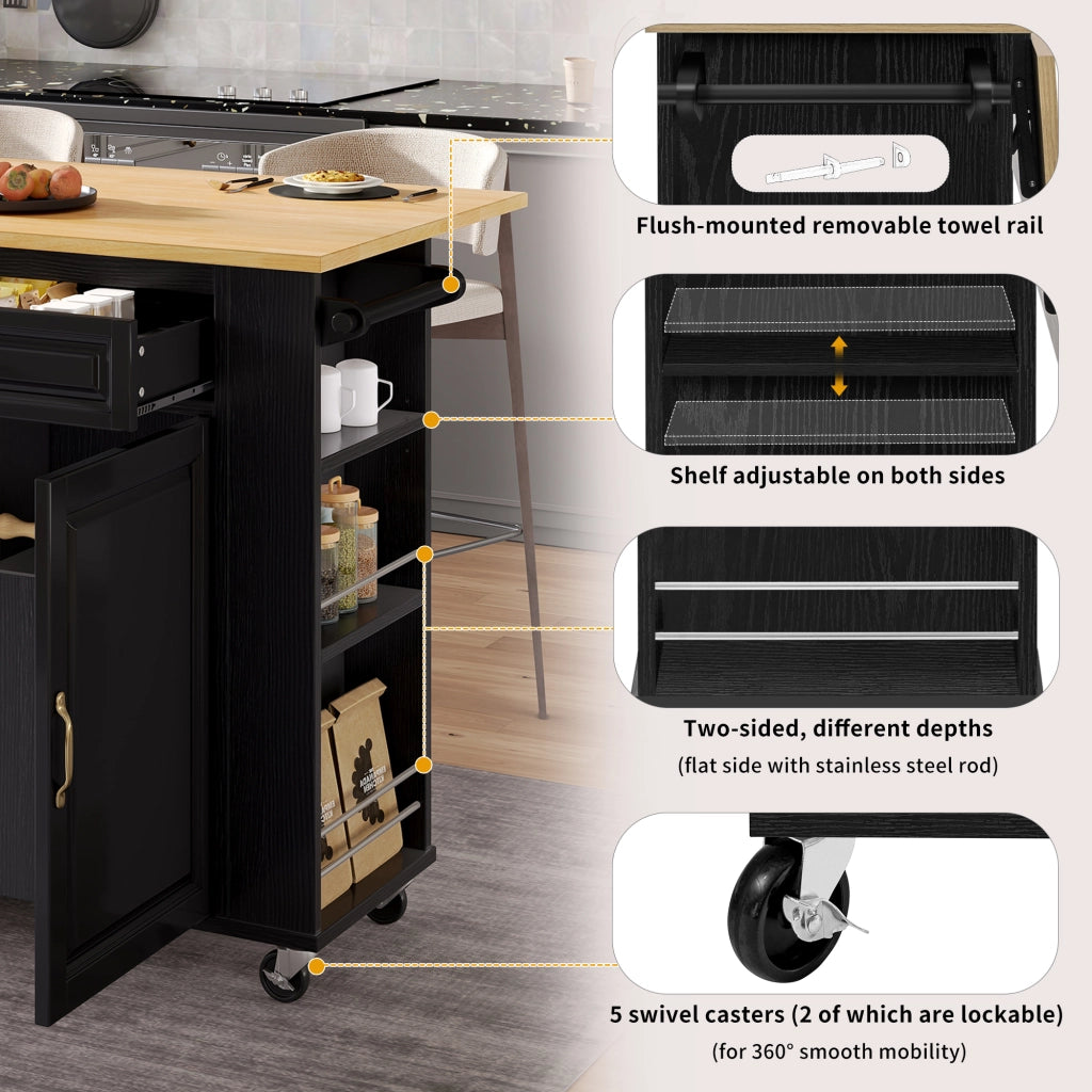 Tavolo da Pranzo Allungabile con Ruote ¨C MINIMAL ¨C Nero, con Portarifiuti e Portasalviette