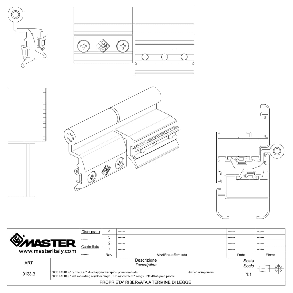 Cerniera Master Italy RAPID 9133.23 Top per profilo NC40 nero opaco Lato apertura: Sinistro