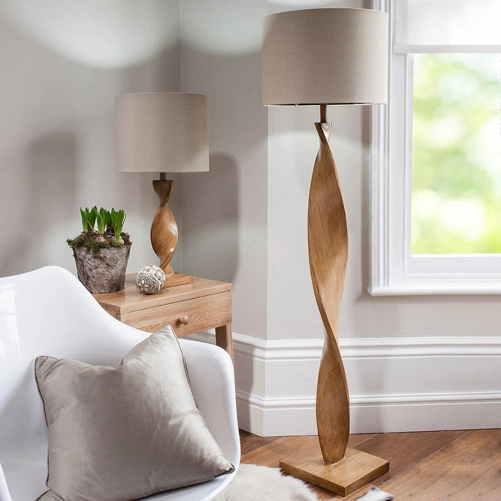 Lampada da tavolo scandinava Abia rovere lino E27 Endon