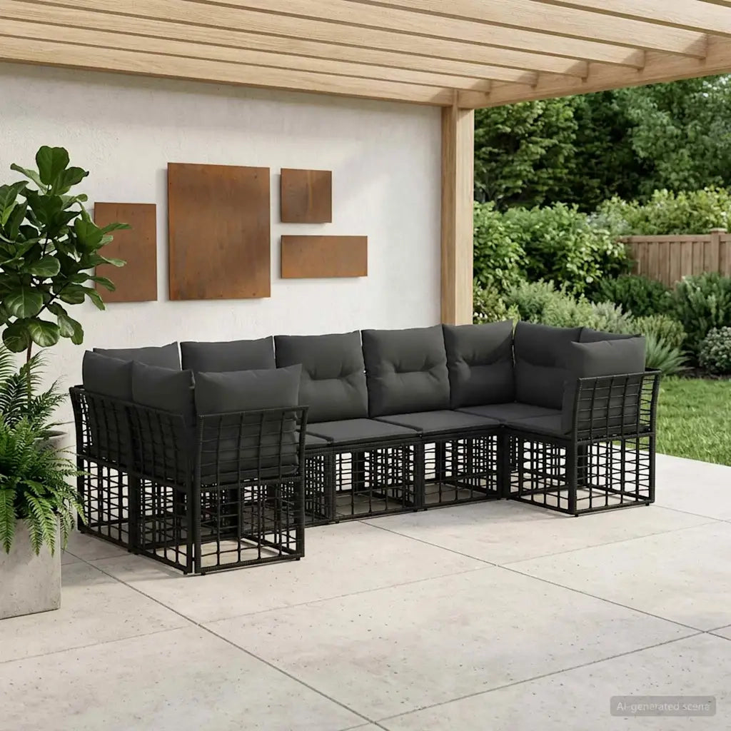 Set di divani da esterno 7 pcs Nero e Grigio scuro Poliestere 3437547