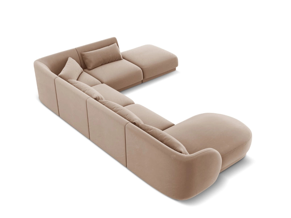 Cosmopolitan Design - Divano panoramico destro "Tulum" 6 posti in velluto beige 