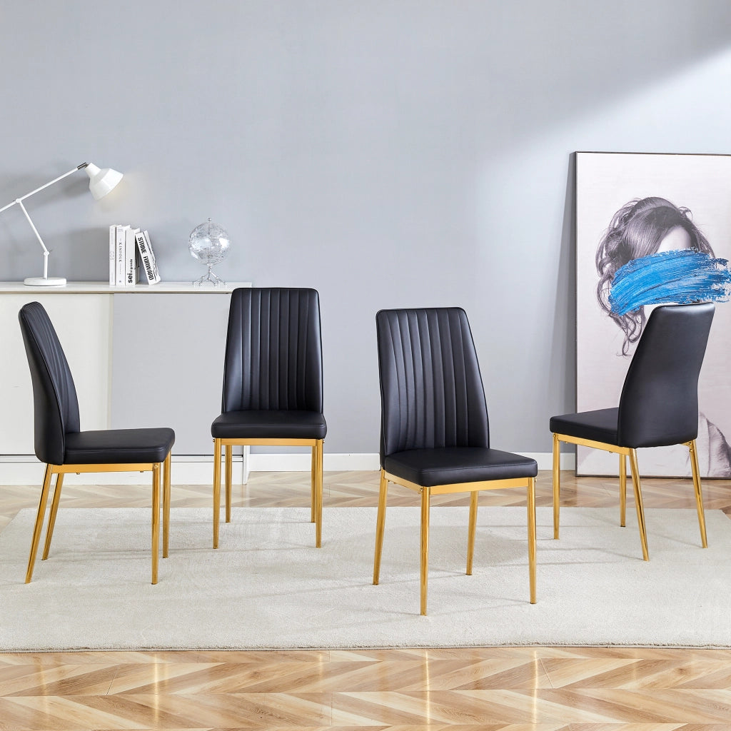 Sedia da pranzo Set di 4 con schienale ergonomico, in PU e metallo, Nero e Oro