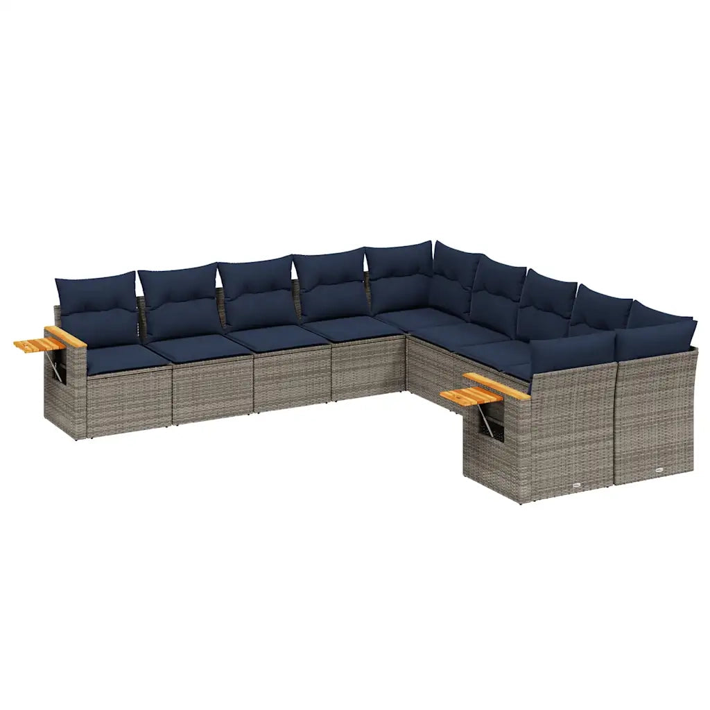 Set Divani da Giardino 10 pz con Cuscini Grigio in Polyrattan 3227195