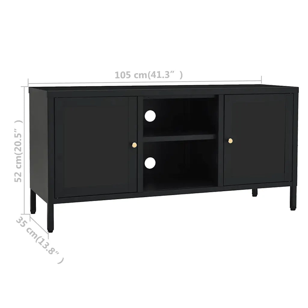 Mobile TV-Credenza per TV Nero 105x35x52 cm in Acciaio e Vetro
