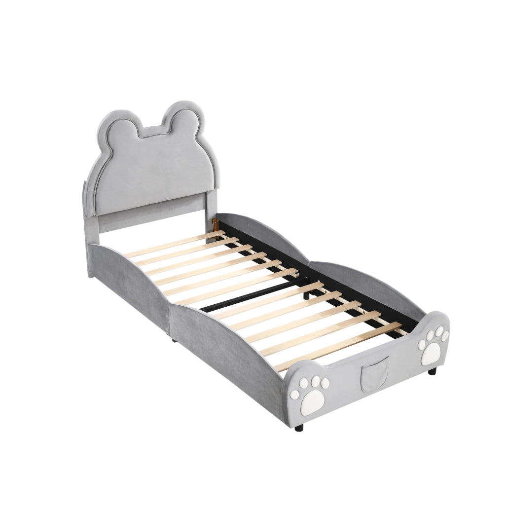 Letto imbottito per bambini a forma di orso, 90 x 200 cm, grigio