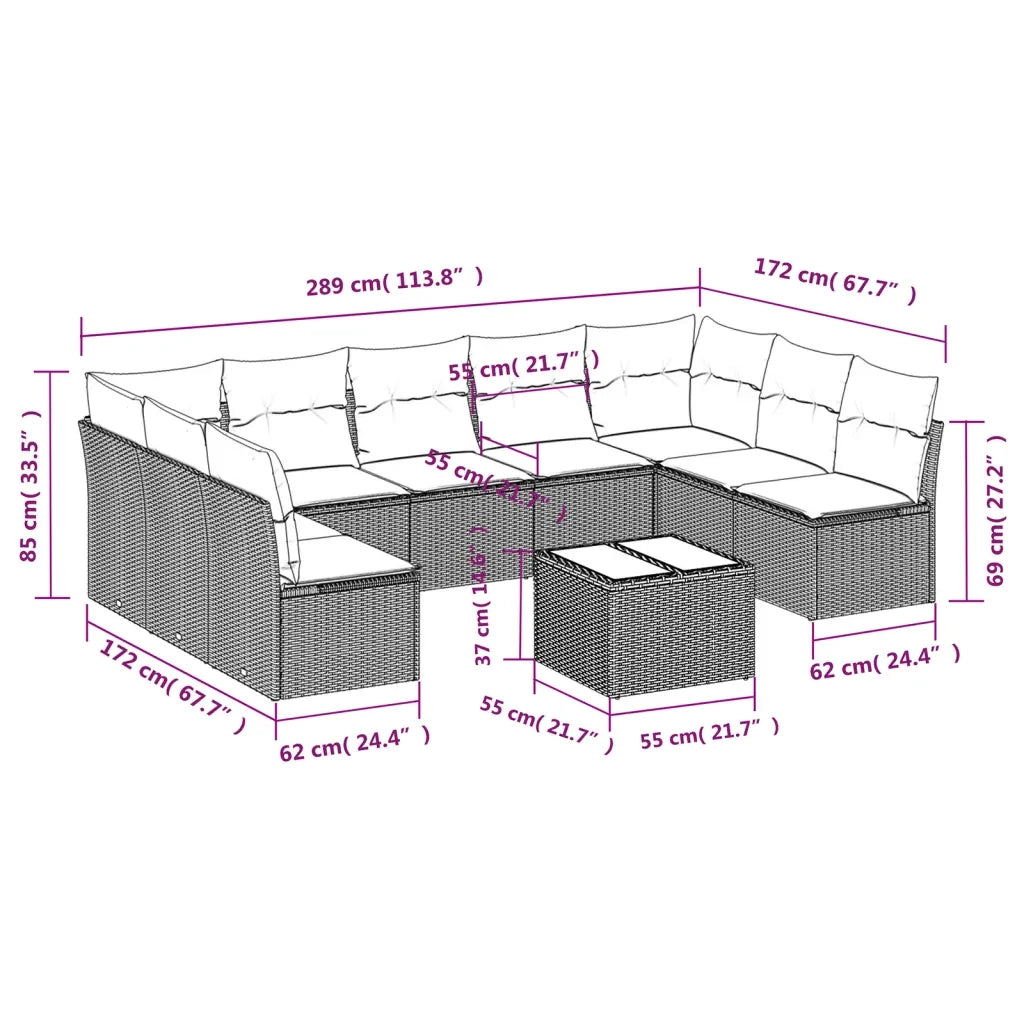Set Divano Giardino 10 pz con Cuscini Grigio Chiaro Polyrattan 3218082