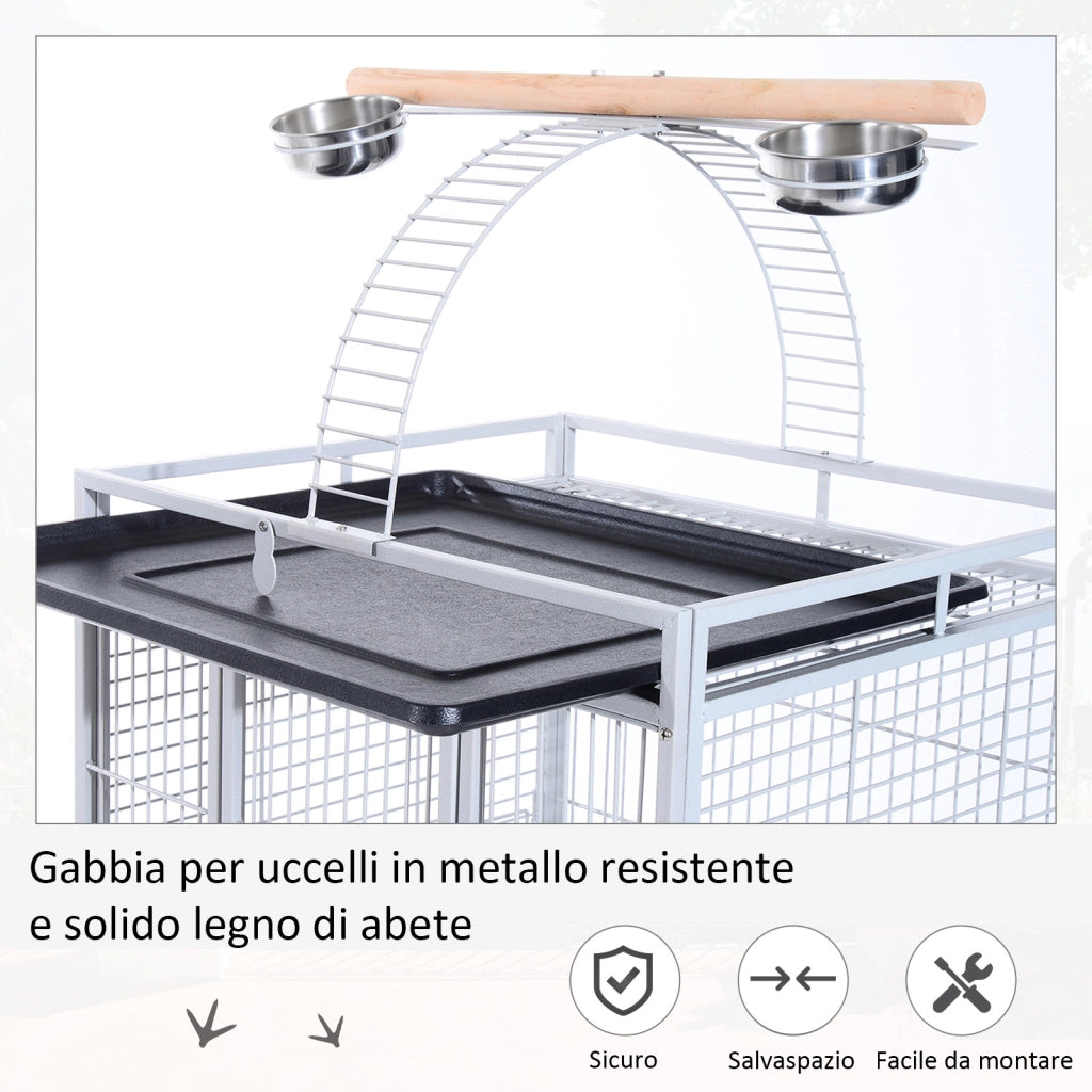 Voliera per Uccelli ¨C Minimal ¨C Argento Acciaio Legno 161.5cm