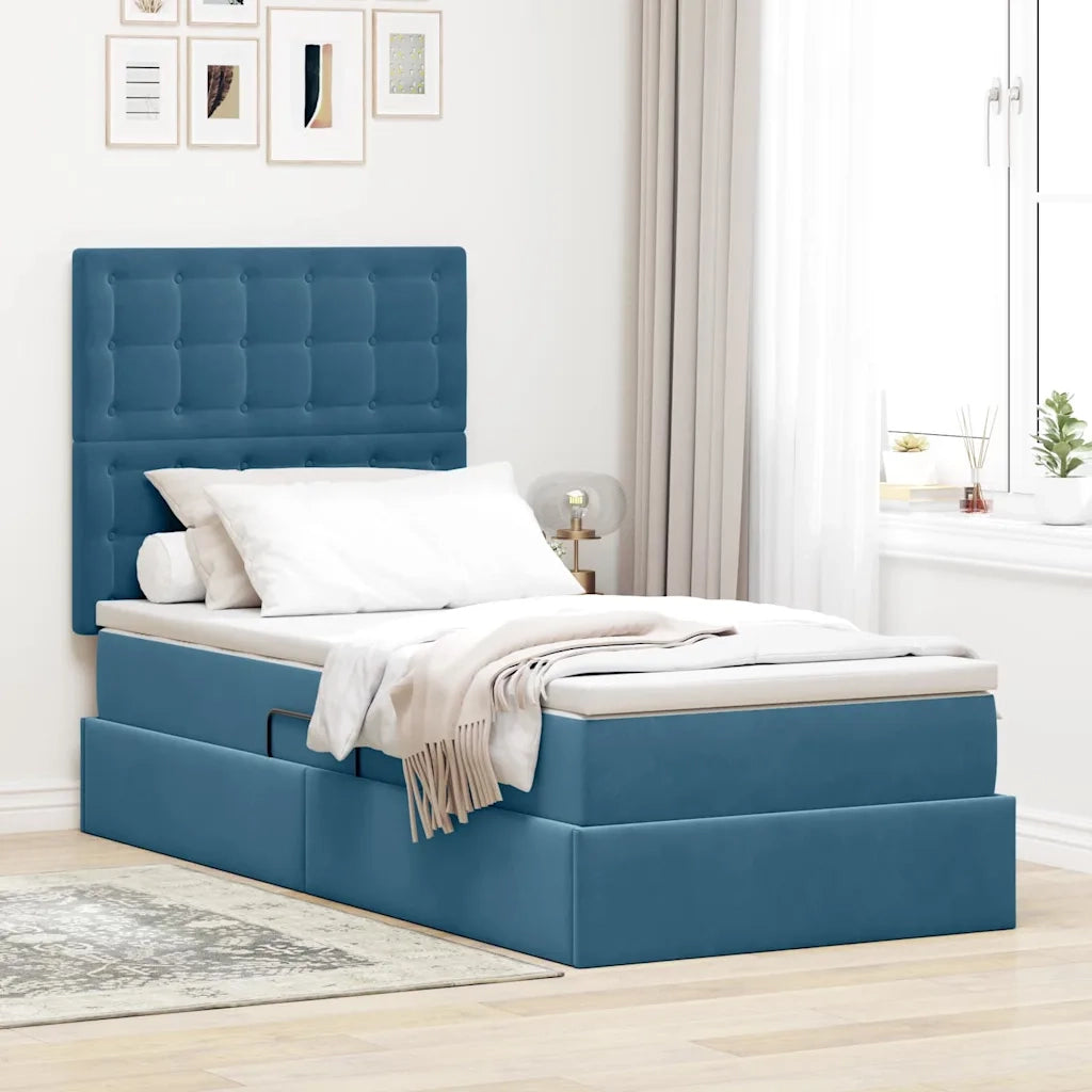 Letto con contenitore e LED Blu Scuro 90 x 200 cm Velluto