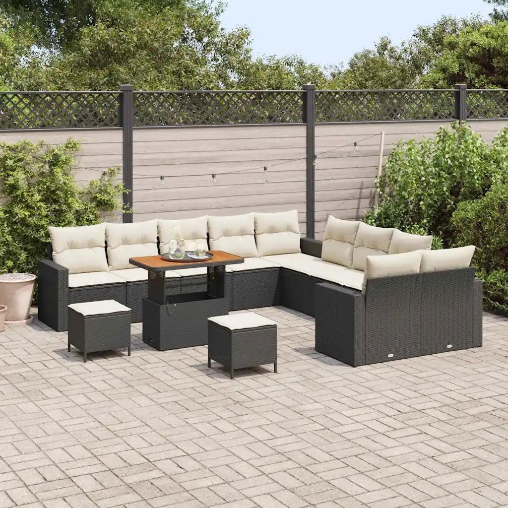 Set Divano da Giardino 17 pcs Nero e Crema polyrattan 3363625