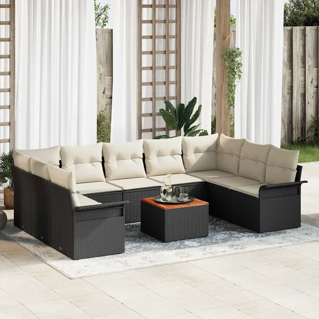 Set Divano da Giardino con cuscino 10 pcs Nero polyrattan