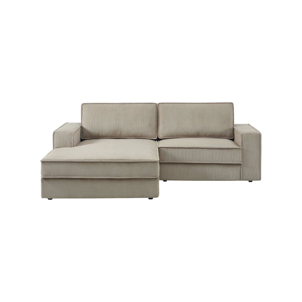 Divano angolare sinistro in velluto a coste, 3 posti, beige