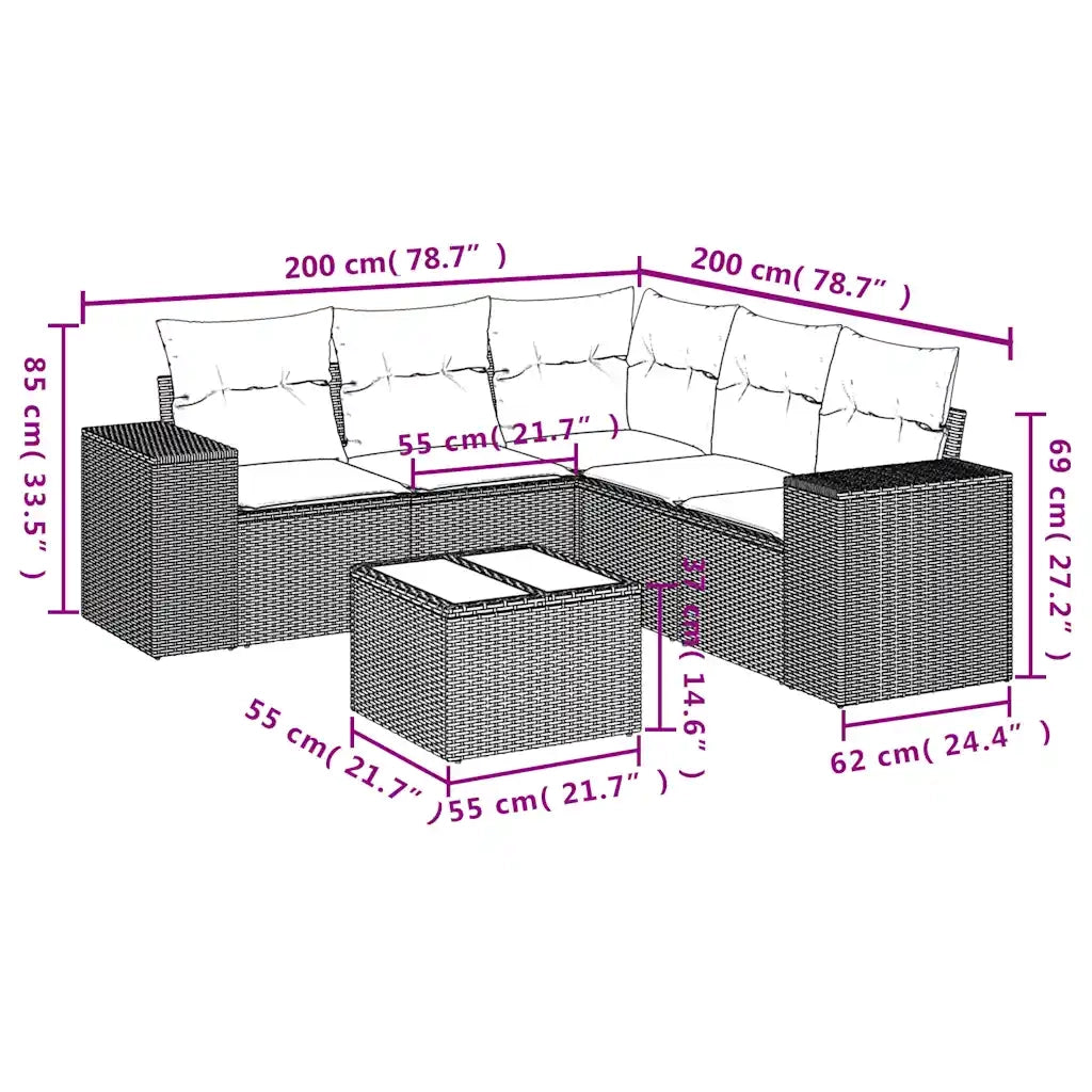Set Divano da Giardino 6 pz con Cuscini Marrone in Polyrattan 3222562
