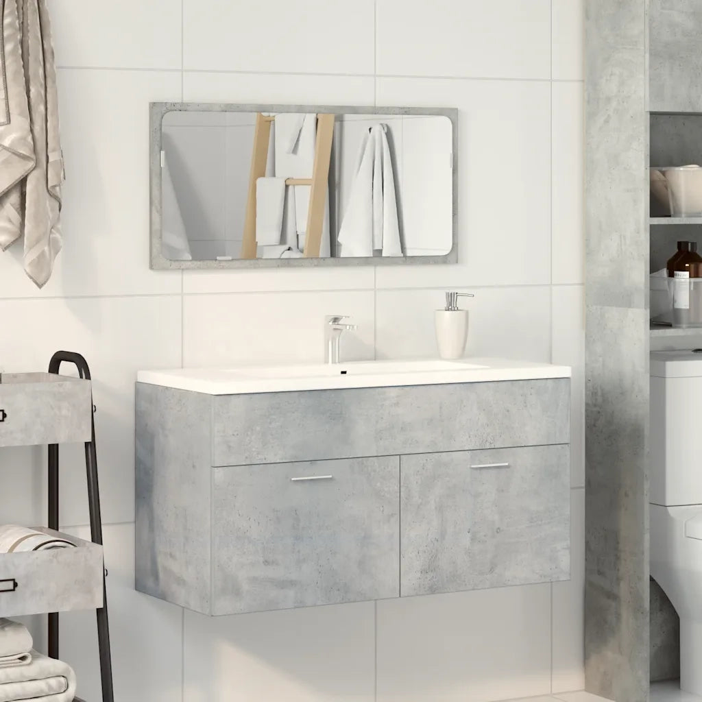 Mobile da Bagno con Specchio Grigio Cemento Legno Multistrato 856380