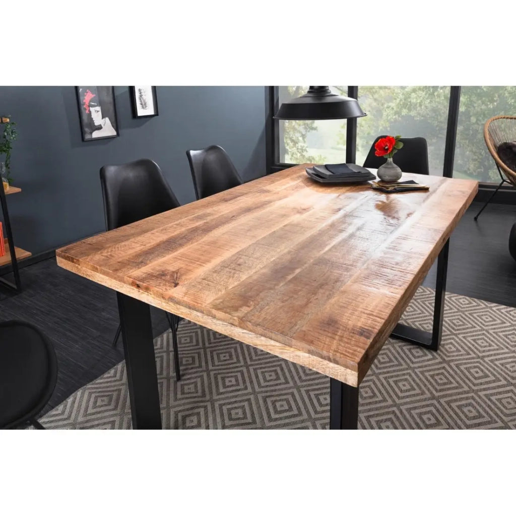 Table LODEN 120 cm – Piano in legno massiccio di mango verniciato – Gambe a U in metallo nero