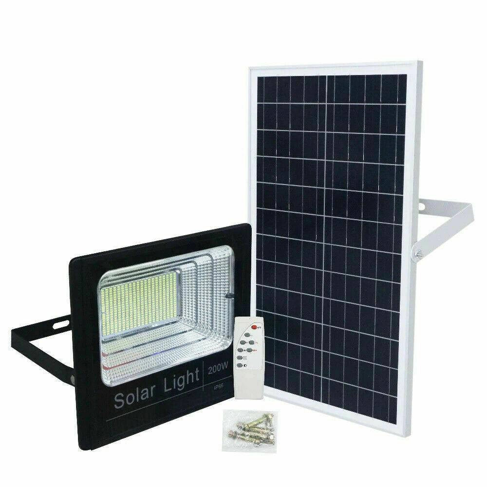 Trade Shop - Faro Led Con Pannello Solare Faretto Crepuscolare 200w Per Esterno + Telecomando -