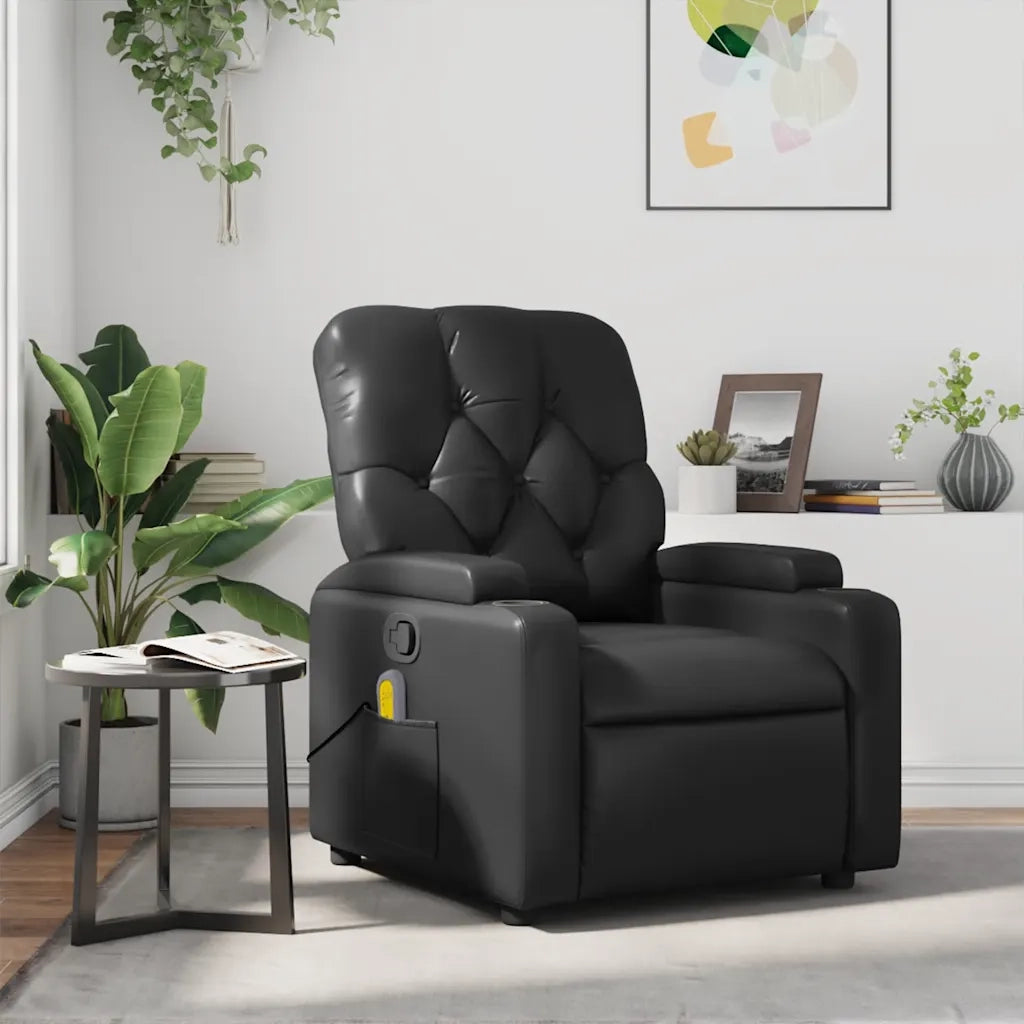 Poltrona Massaggiante | Sedia Relax Reclinabile Nera in Similpelle