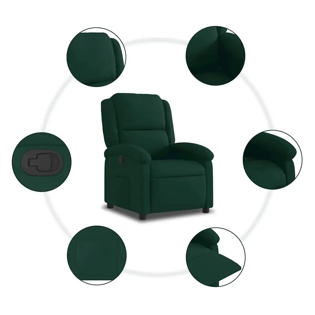Poltrona | Sedia Relax Reclinabile Verde Scuro in Velluto