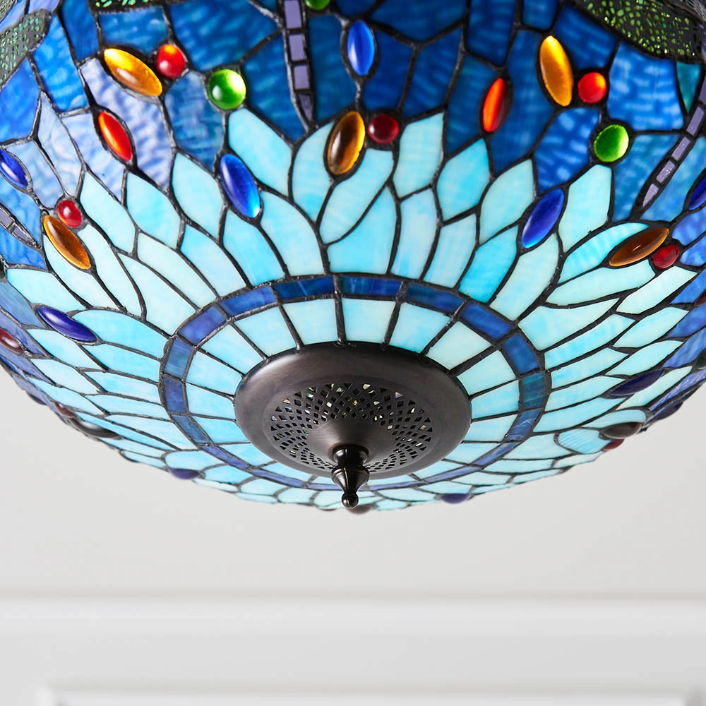 Lampadario sospensione Tiffany libellula blu 3xE27