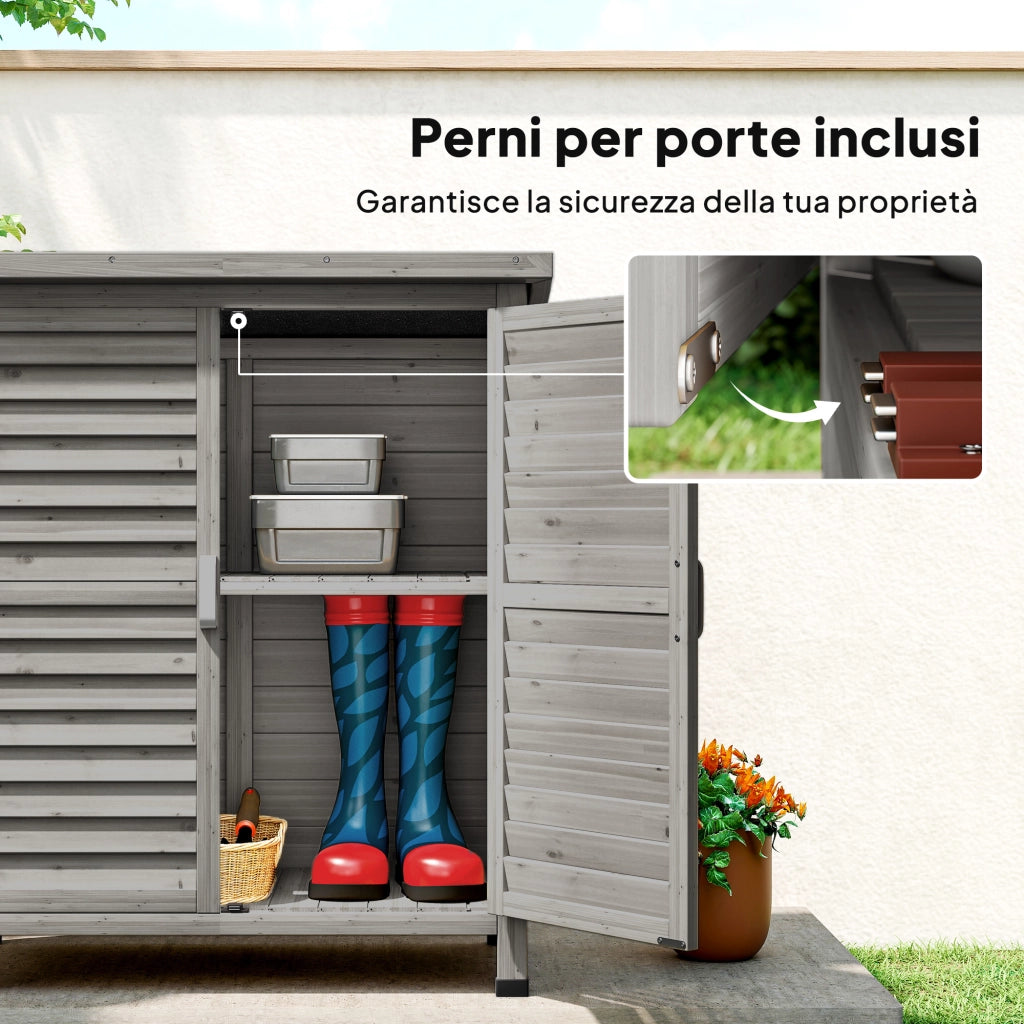 Armadio da Giardino 87x46,5x96,5 cm con Porte a Persiana e 2 Ripiani in Legno di Abete Grigio