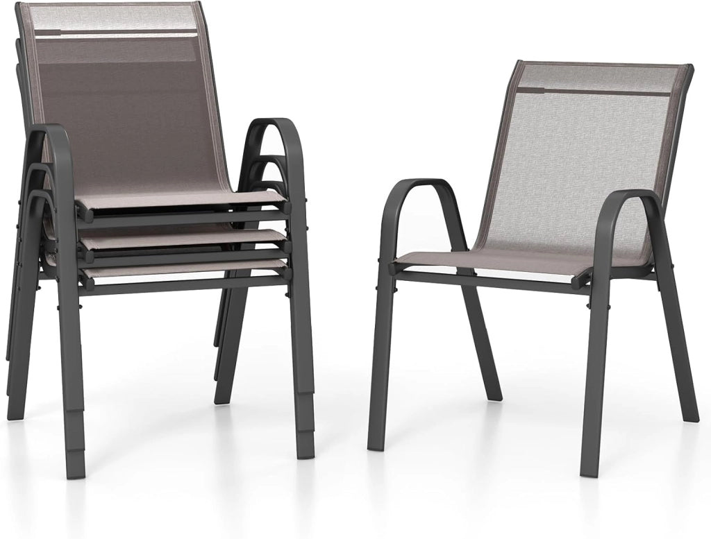 Set di 2/4 Sedie da Giardino, Poltrone in Tessuto Textilene per Esterno, Sedie Impilabili con Gambe in Metallo, Portata 150 kg, 56 x 70 x 84 cm (Grigio,4)