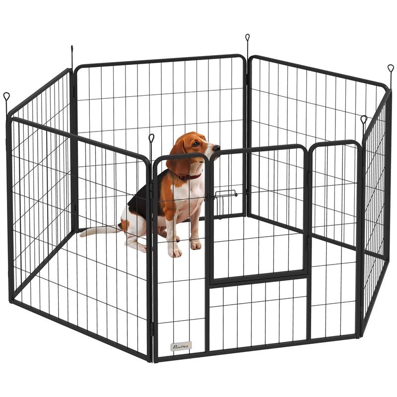 RECINTO PER CANI A 6 PANNELLI MODULABILI PIEGHEVOLE CON PORTA IN ACCIAIO, ALTEZZA 80 CM, NERO